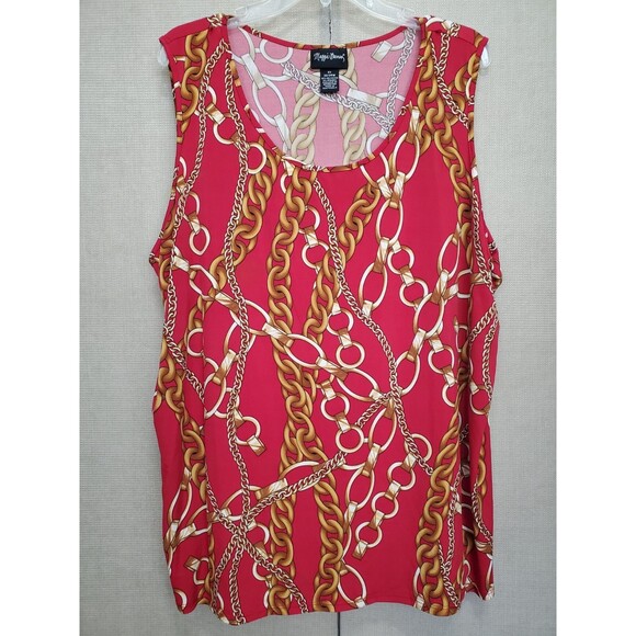 Maggie Barnes Red Chain Print Stretchy Button-Up Jacket with Tank Top Size 2X - Picture 7 of 10
